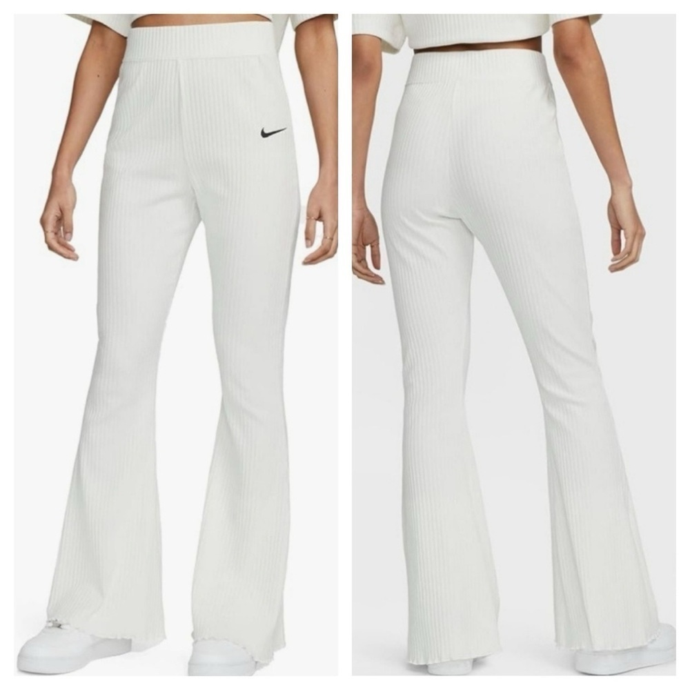 Nike Women's Sportswear High Waisted Ribbed Jersey Pants Ligtht Gray Small
